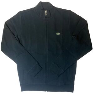 LACOSTE zip up track jacket in black cotton blend. Men’s size large.